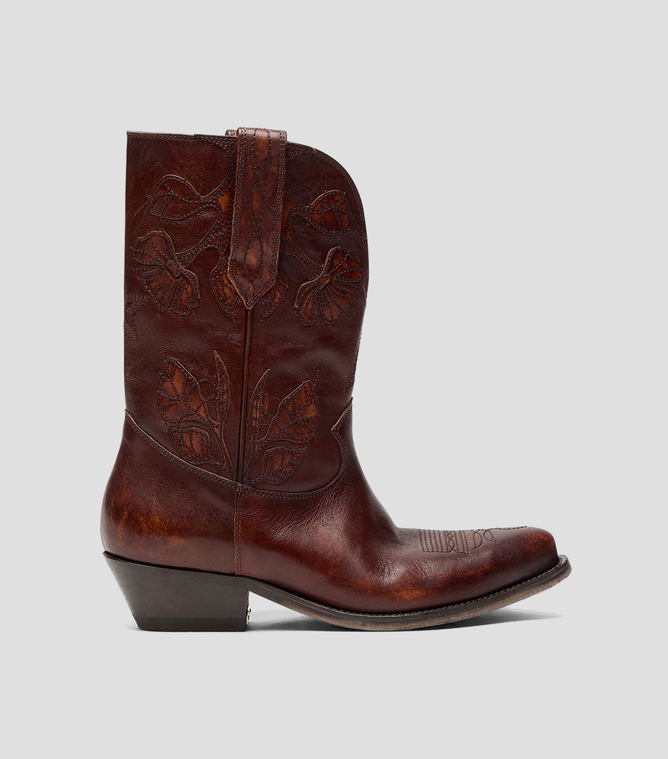 Botas vaqueras cortas Wish Star en piel con tacón medio y ancho Mujer
